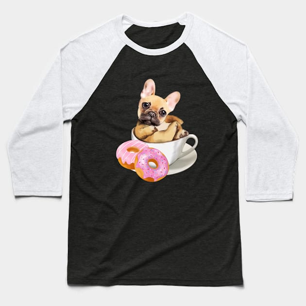 French bulldog lovers, sweet frenchie on coffee cup and Donuts Baseball T-Shirt by Collagedream